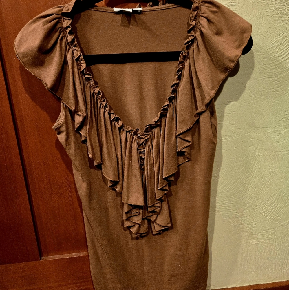 Boston Proper Tan Ruffled Top